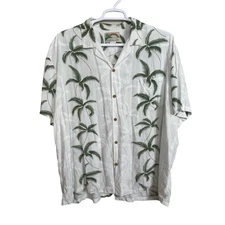Paradise Found 3XL Hawaiian Shirt White Green Palm Print Rayon Button Up Coastal