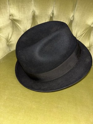 Vintage Royal Stetson Hat, Black Felt, Brown Band, Fedora, Size 7