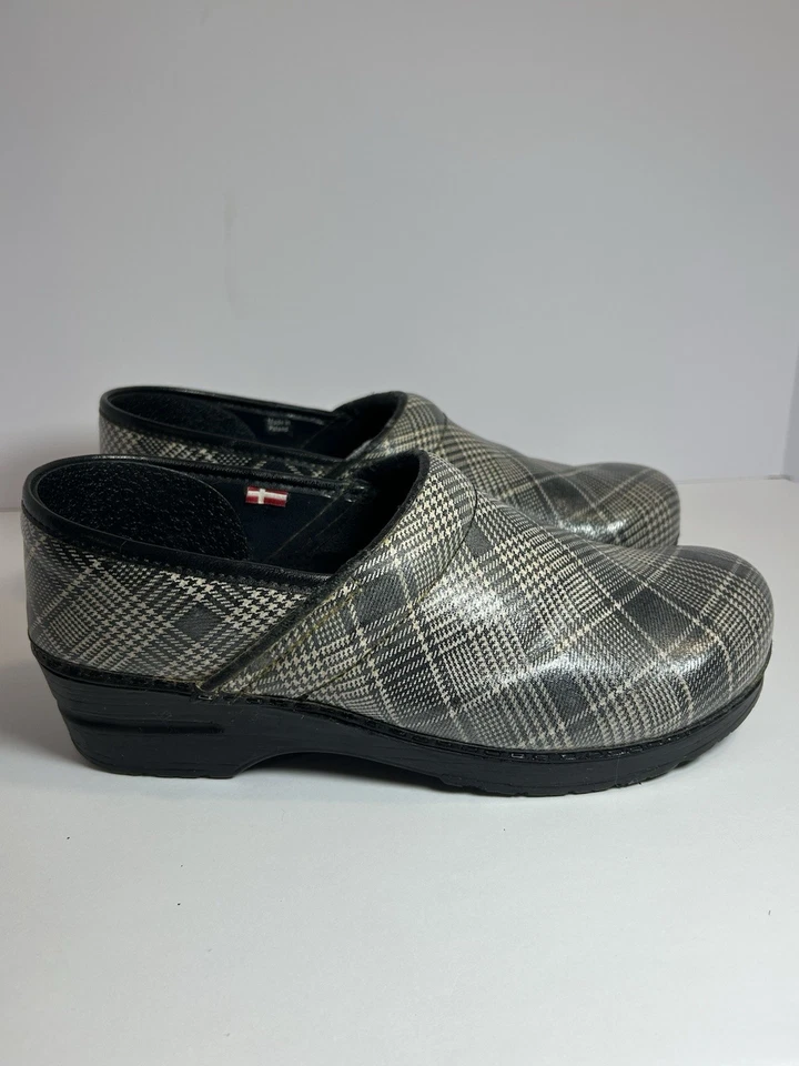 Zuecos veganos Sanita diseño danés talla 41 a cuadros negro gris blanco Foto 2 de 4