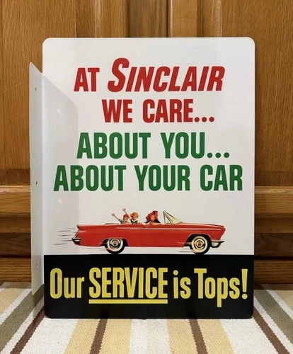 Sinclair Gas Flange Sign Service We Care Doubled Sided Vintage Style Wall Decor