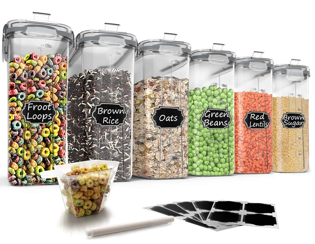 Airtight Cereal Storage Containers Set, 6-Piece BPA-Free Food Storage with