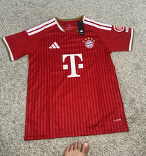 adidas Bayern Munich Soccer Jersey Red/White/Gold T-Mobile Sponsor Size M