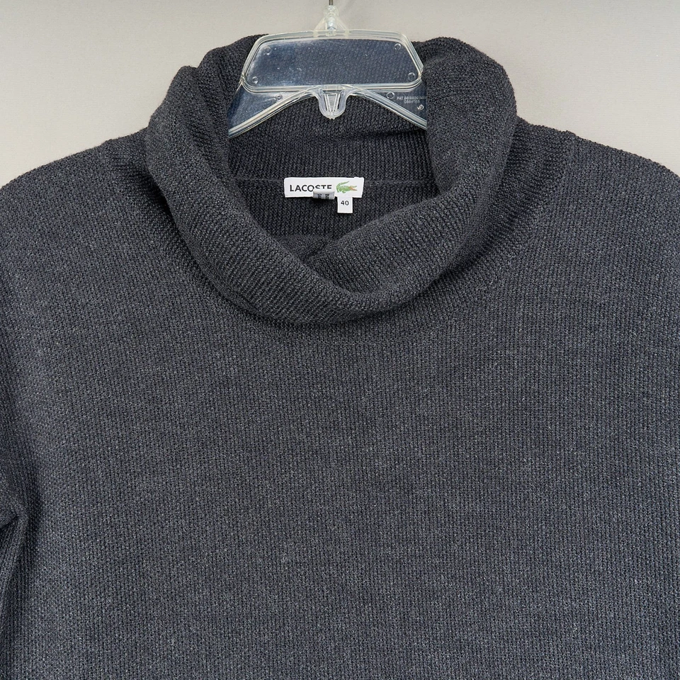 Vestido suéter feminino Lacoste 40 cinza lã merino cabo malha botão fora das mangas - Imagem 2 de 4