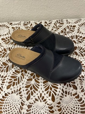 Black Clarks Size 7M Womens Slip On Clogs Leather and Suede LaurieAnn Kyla