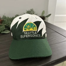 Vtg 90s Logo Athletic Seattle Supersonics Sonics Hat NBA Sharktooth Snapback Cap