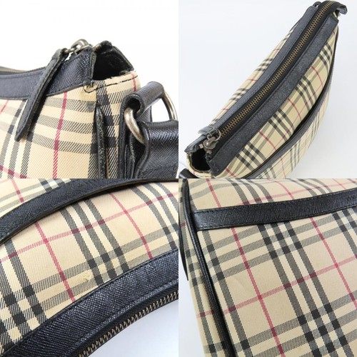 BURBERRY  Check Pattern Vintage Shoulder Bag beige canvas/leather Women 15108 - 第 9/12 張圖片