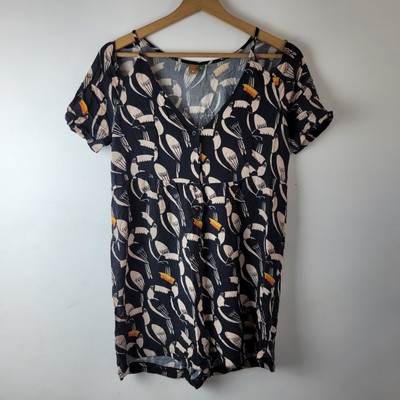 Farm Rio Playsuit Damen Größe S schwarz Tukanmuster Sommer Urlaub Freizeit Smart