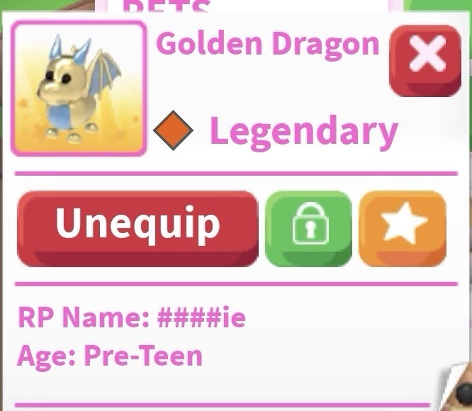 Adopt Me! Golden Dragon Legendary Pre-Teen Game Item/Asset ID ,