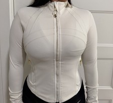 Women  s M Regular White Track Jacket Athleti Full Zip Zipped Pockets Polyester