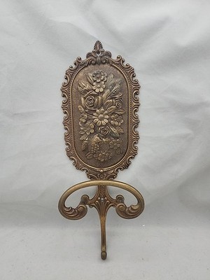 Antique Vintage Brass Coat Hat Purse Hook Hanger Ornate Flower Floral Design 11''