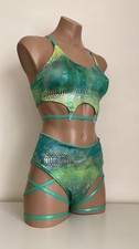 Schminke ⚜️ Pole dance wear set jade green rainbow snake baby evil's top bottoms