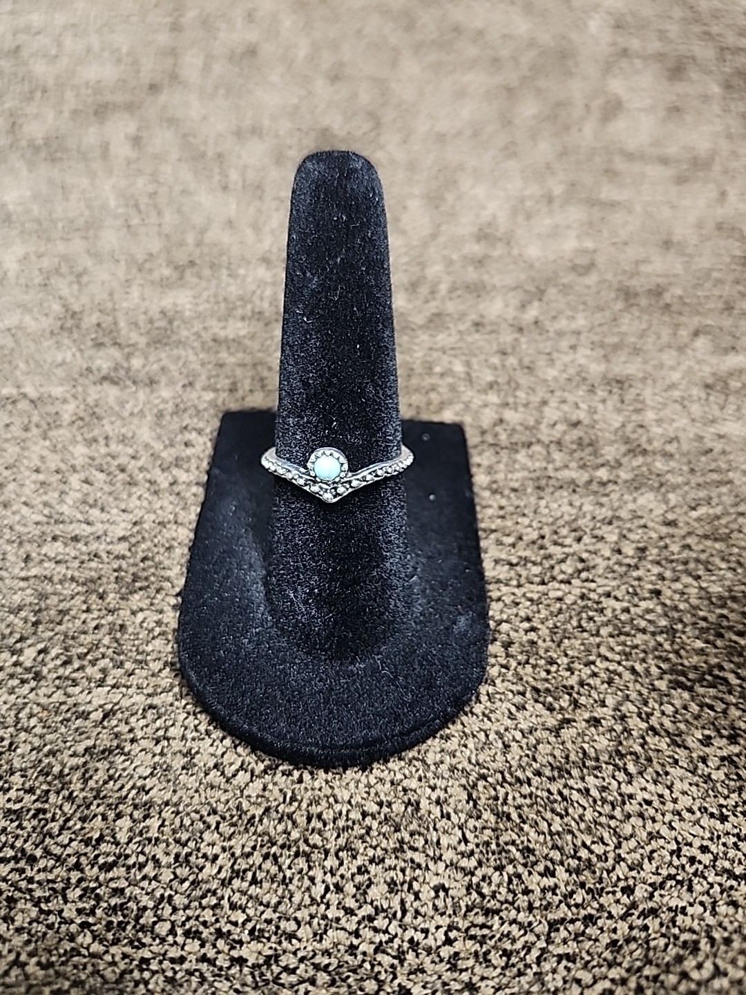 Dainty Vintage Silver Tone Turquoise Ring Size 5.5 #216