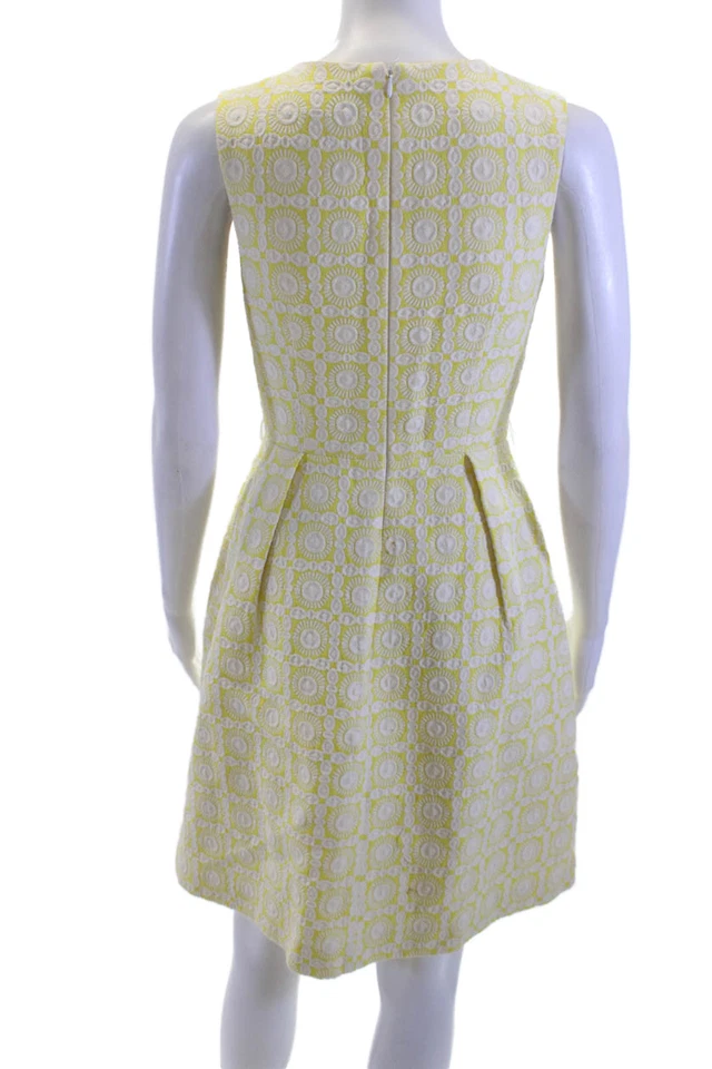 Trina Turk Women Fit & Flare Yellow Sleeveless Knee Length Dress Size 0 - Image 3 of 4