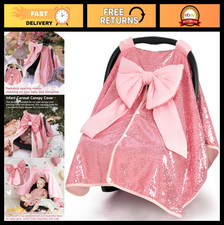 Pink Baby Car Seat Canopy Cover with Bow  Breathable Nursing  Stroller Cover