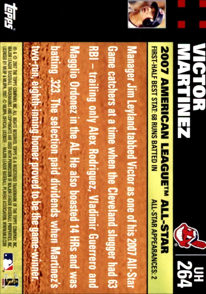 Victor Martinez 2007 Topps Updates & Highlights #UH264 Indians FREE SHIPPING - Image 2 of 2