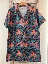 A12 World Market Multicolor Satin Tropical Jungle Leopard Nightshirt S/M Pajamas