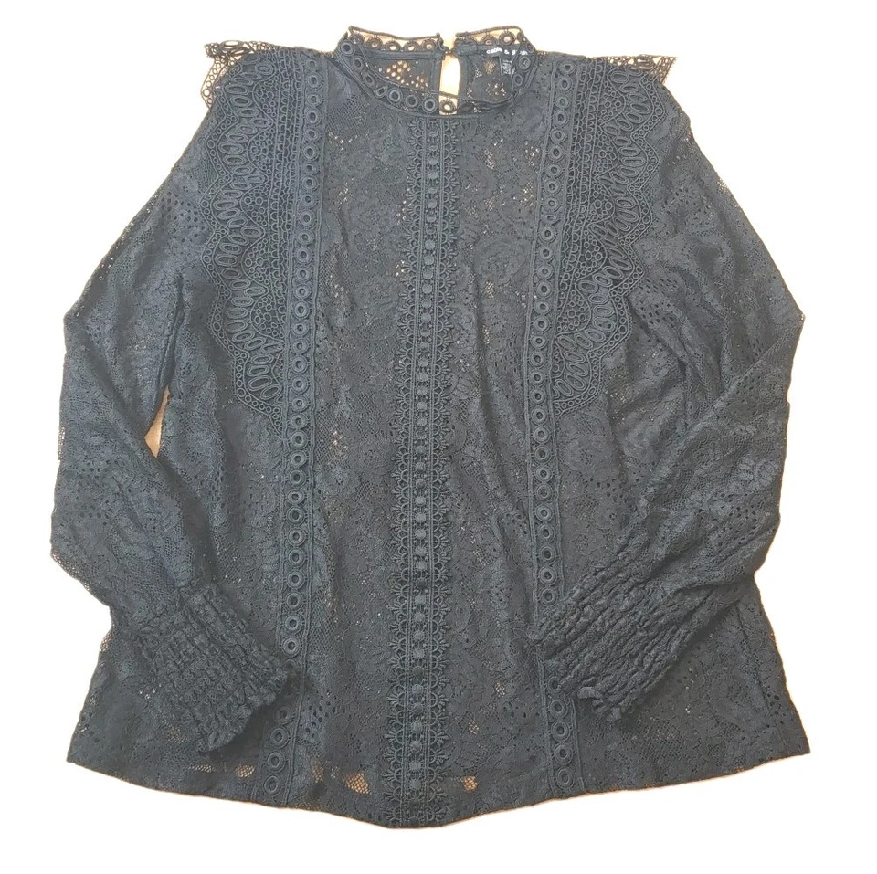 Blusa grande de encaje de ganchillo con cable y calibre negra transparente Whimisgoth gótico corporativo Foto 3 de 4