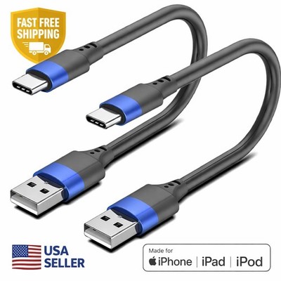 1 Foot USB A to USB C Cable MFi Certified Short Fast Charge Black/Blue 2 Pack