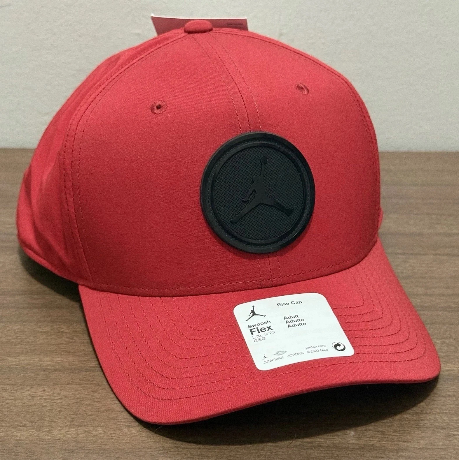 Nike Jordan Rise Cap Red Swoosh Flex Hat FD5187-687 Jumpman Patch Adult Sz L/XL