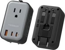 TESSAN Travel Adapter PD 20W, International Power 2 USB black silver 