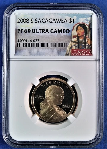 2008 S Sacagawea $1 NGC PF69 Ultra Cameo Large Portrait Label