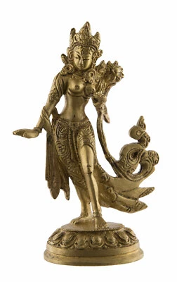 Statue Bouddhiste - Tara Verte en laiton - Bouddha Bodhisattva de 13cm #26950