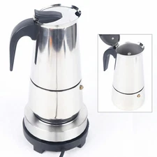 Electric Stovetop Espresso Maker Greca Coffee Maker Moka Pot Stainless & 9 Cups