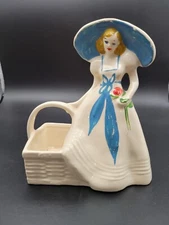 Vintage Brush USA Ceramic Pottery Succulen Planter Blue Bonnet Girl Lady Planter
