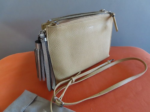 Oroton Anna cross body genuine pebble grain leather shoulder bag clutch Honey - Picture 9 of 10