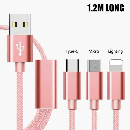 3 in 1 Multi Charging Cable TYPE C Micro USB Charger Cord 1.2m, iPhone Android - Picture 9 of 12