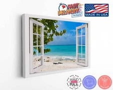 Ocean Bliss Canvas Print, Open Window Tree View Art, Motivational Wall Decor