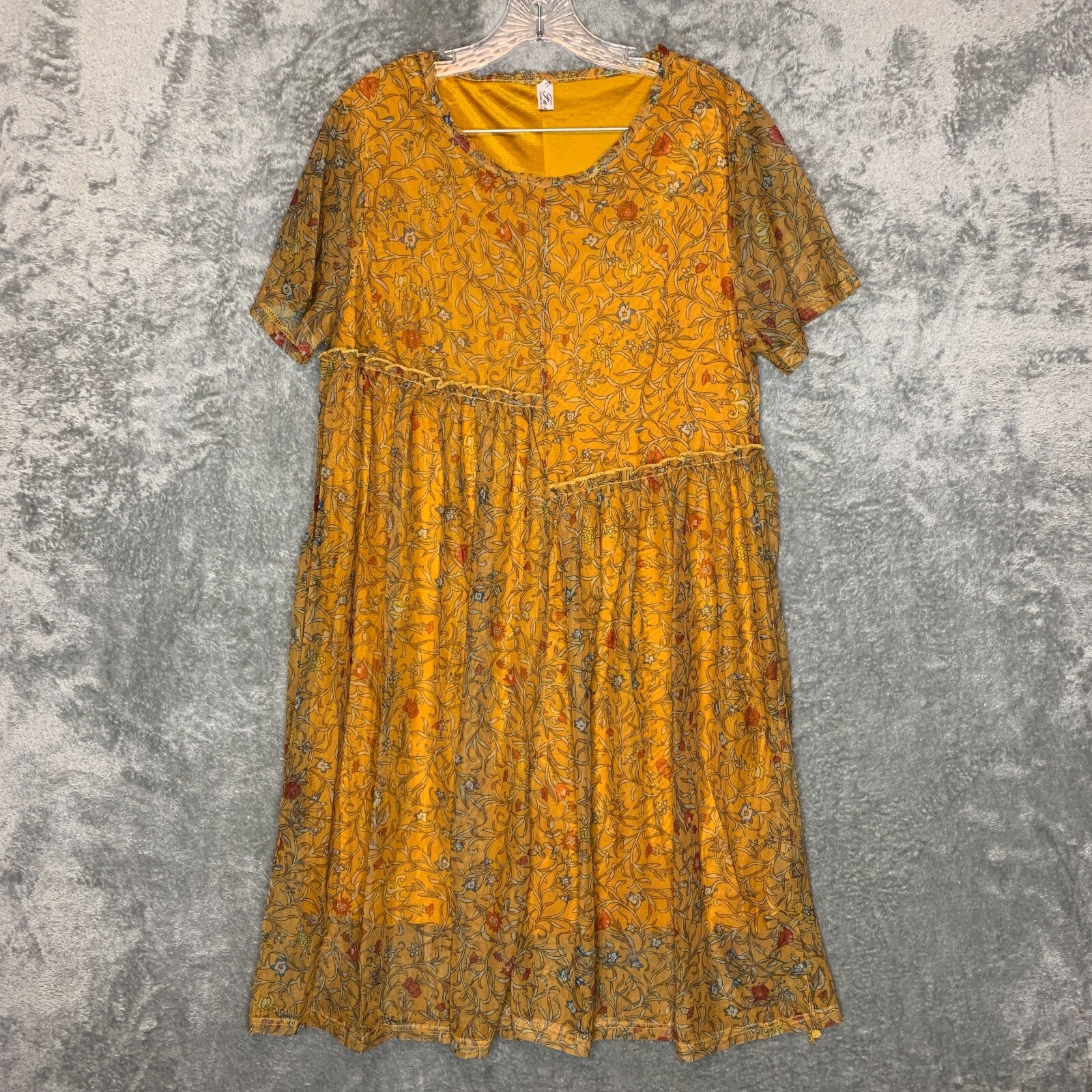 Women Fairy Grunge Goblincore Floral Asymmetrical Mesh Lined Midi Dress 2XL Plus