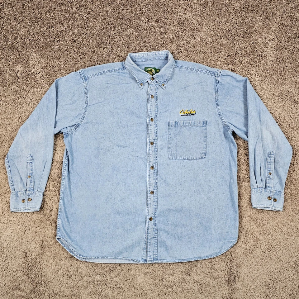 Рубашка мужская Cabelas размер XL синяя джинсовая с длинным рукавом 100% хлопок рабочая одежда Minnesota - Изображение 2 из 4