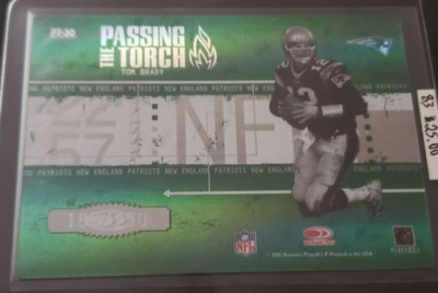 Tom Brady Joe Montana 2005 Donruss Elite Passing the Torch Green 185/250