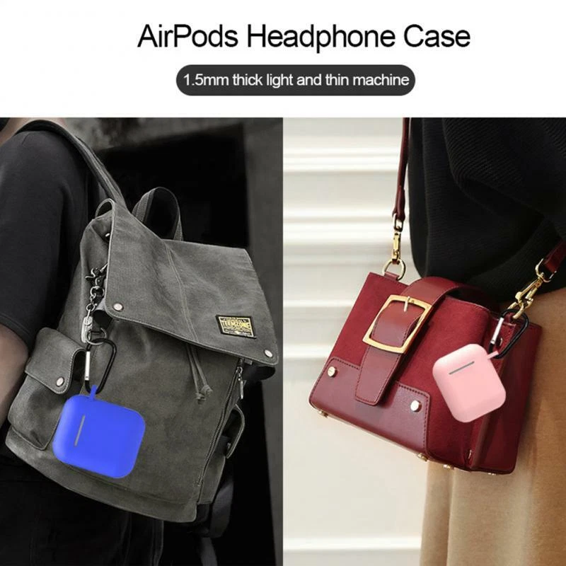 AirPods Silicone Case + Keychain Protective Cover Skin For AirPod 2 / 1 Case - Image 3 of 4