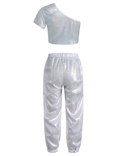 Girls Outfits Kids Set Elastic Waistband Costume Stretchy Pants 2pcs Crop Top - Picture 57 of 66