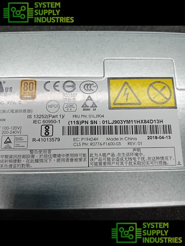 IBM 875W SAN Controlador de Volumen 2145-SV1 Fuente de Alimentación CA P/N 01LJ904 - Imagen 2 de 4