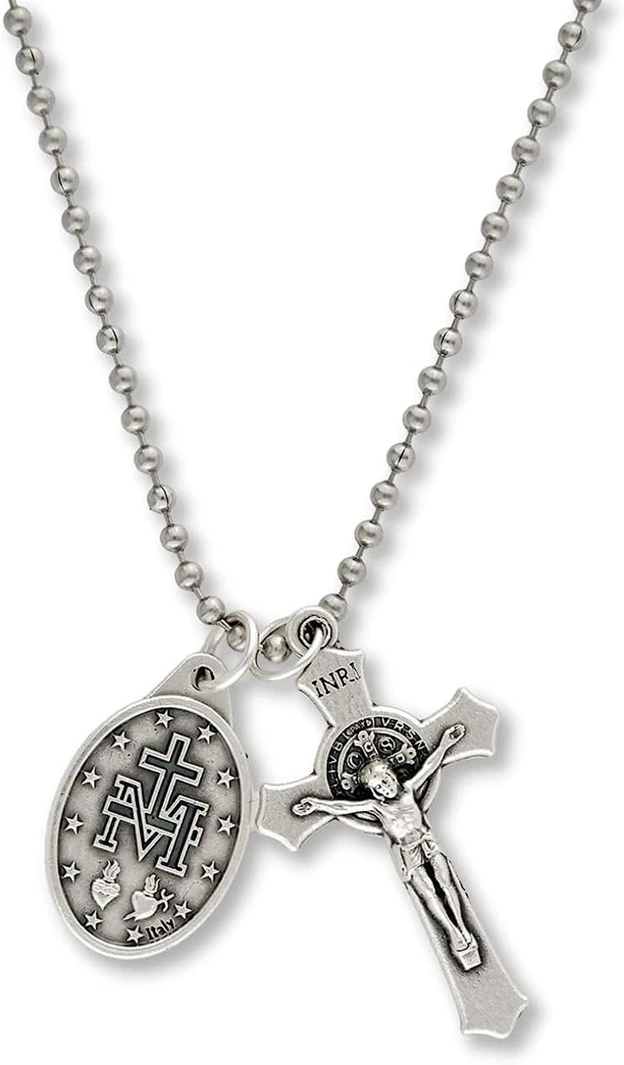 Buy Miraculous Medal Necklace With St Benedict Cross Pendant Online in  India - Etsy