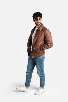 Herren Biker Style Cognac Echt Leder Jacke Motorrad Racer Modische Jacke