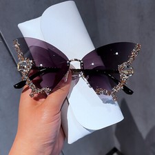 Trendy Rhinestone Crystal Sunglasses Women Fashion Butterfly Shades Summer UV400