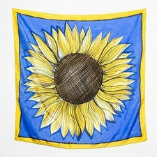  Sunflower Scarf Blue Yellow Ukraine Scarf Hand Painted Silk Scarf  Square Scarf