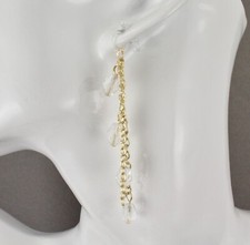 Gold Clear Clip On earrings tassel invisible comfort clips 2 3/8" long light