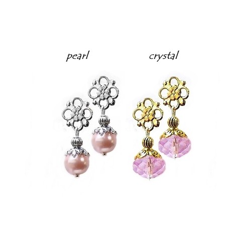 Pendientes de flor pequeña gota dije, elige perla o cristal, color y accesorios - Imagen 15 de 19