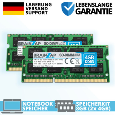 8GB DDR3 RAM SO-DIMM 2Rx8 PC3-8500S-07-10-F2 1.5V CL7 Notebook Laptop (2x 4GB)
