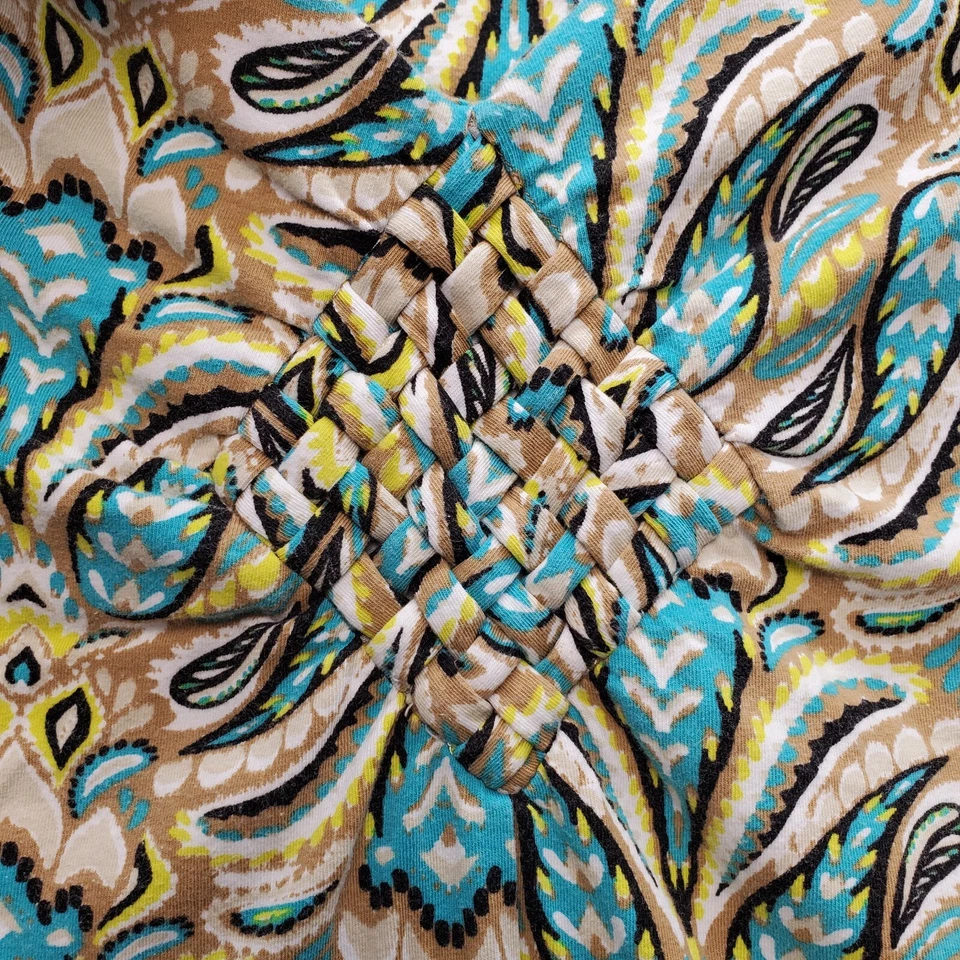 Blusa Top Caribbean Joe Mujer Pequeña L Multi Paisley Cuello en V Manga Gorra Pullover Foto 4 de 4