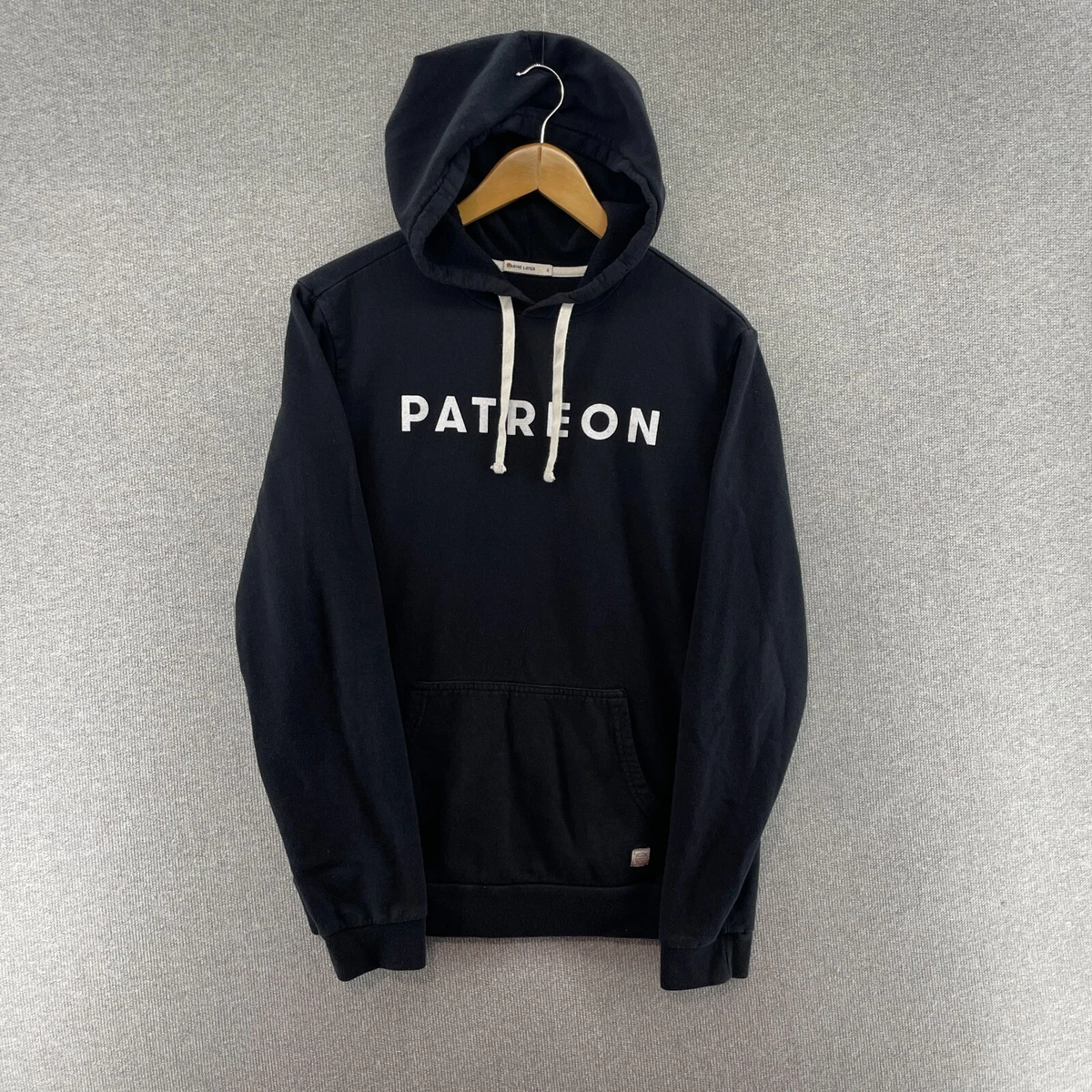 Marine Layer Mens Hoodie Black Small Pullover Modal Blend Soft Patreon Logo