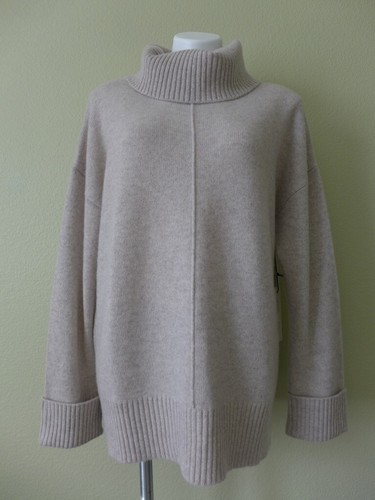 NUEVO CON ETIQUETAS RACHEL ZOE Suéter Túnica Cuello Alto 2 Capas 100% Cachemira Dobladillo Dividido XL Beige - Imagen 13 de 24