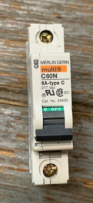 MERLIN GERIN 24430 6A TYPE C CIRCUIT BREAKER MULTI 9 C60N 277VAC