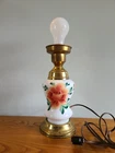 Vintage Milk Glass Table Lamp with Hand Painted Roses 10 1/8” Tall