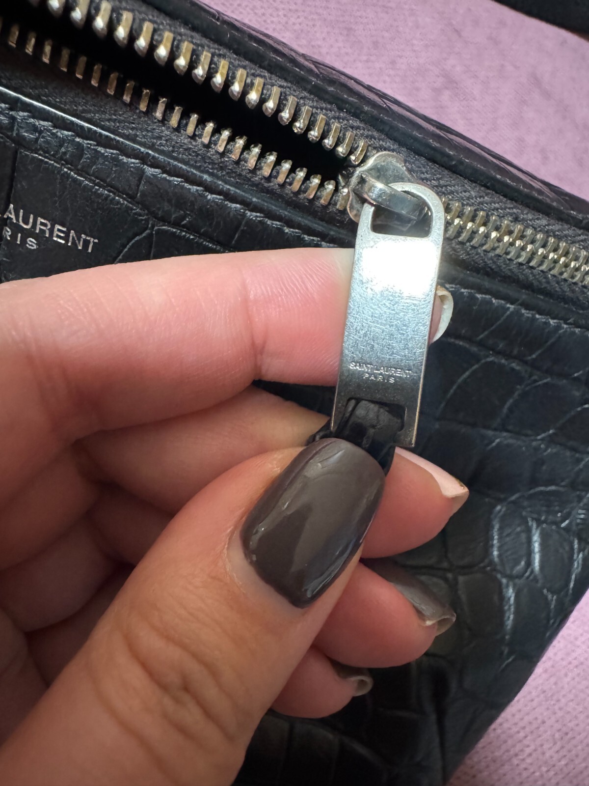 YVES SAINT LAURENT Borsa Cintura Nera Croc Pelle Goffrata Marsupio YSL Uomo Donna